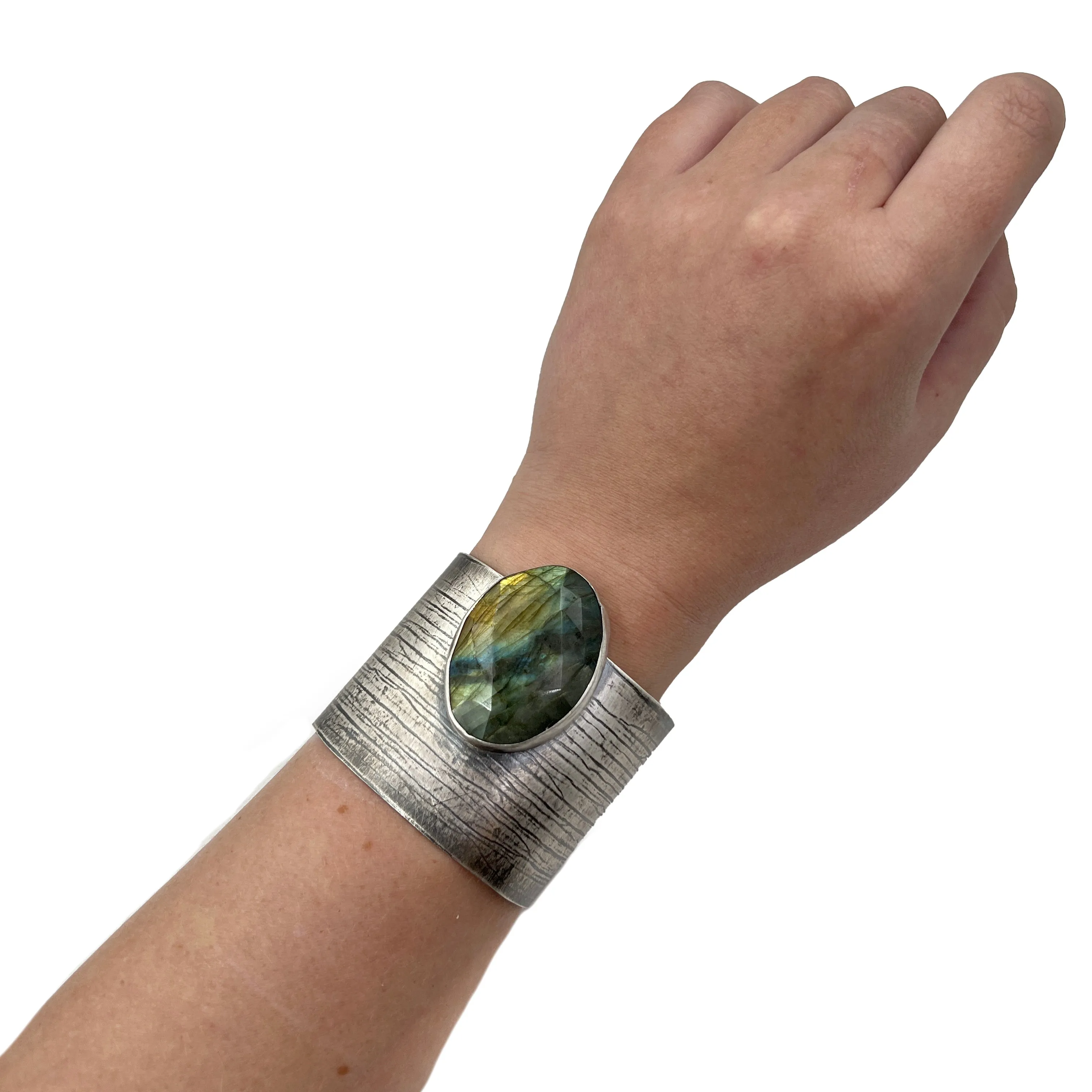 Wide Patterned Cuff Bracelet, Labradorite