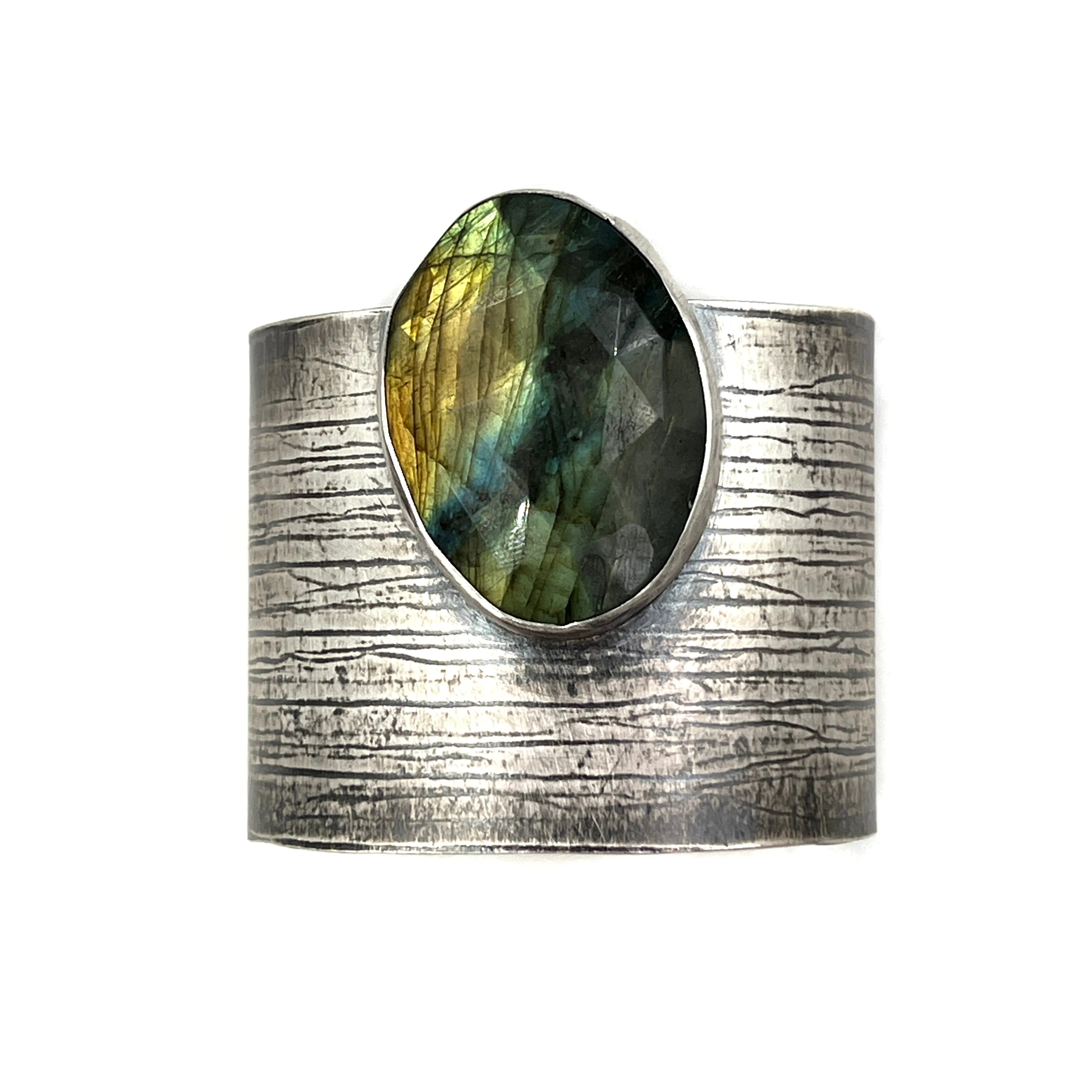 Wide Patterned Cuff Bracelet, Labradorite