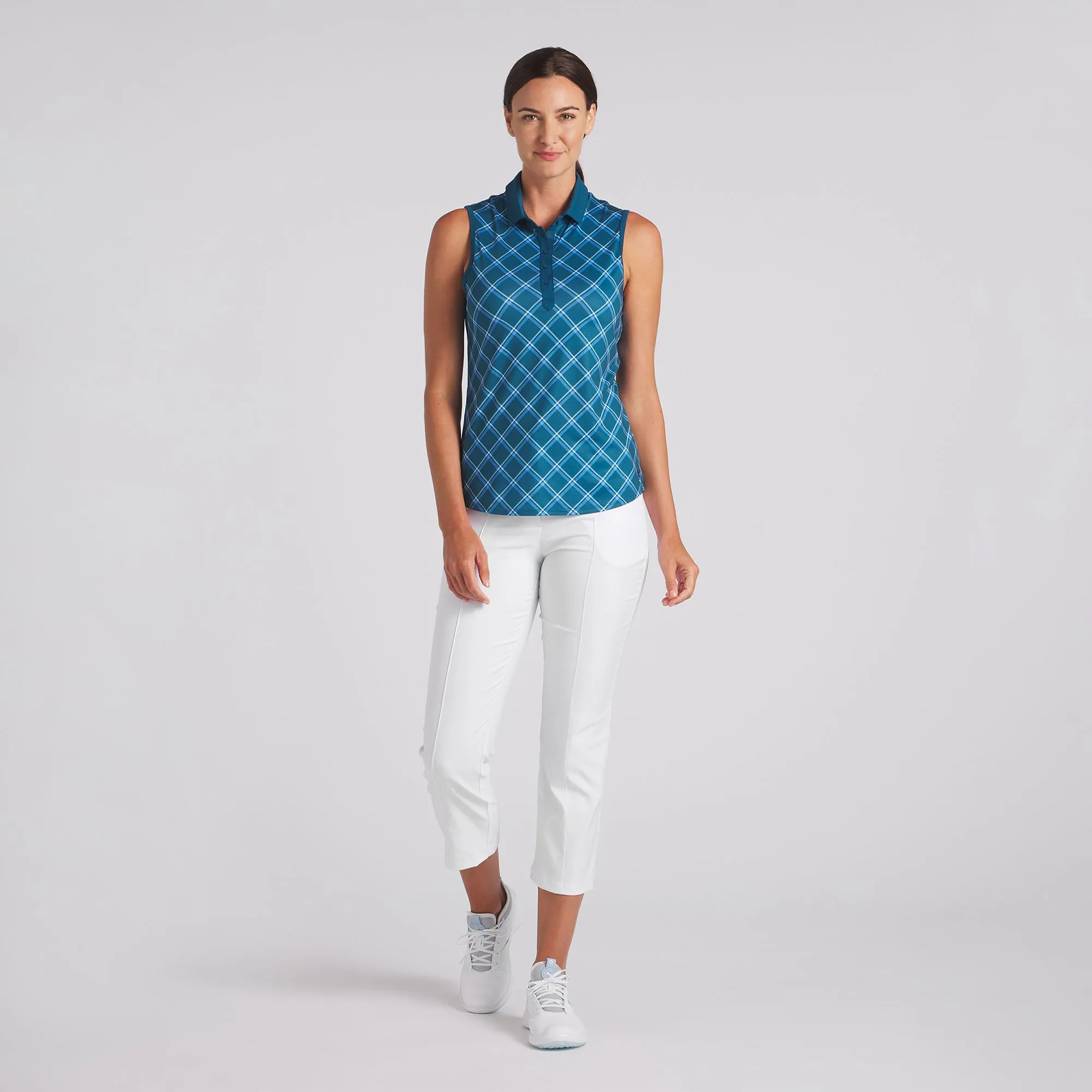 Women's CLOUDSPUN Plaid Sleeveless Golf Polo