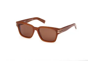 ZEGNA Acetate Rectangular Sunglasses (Light Brown)